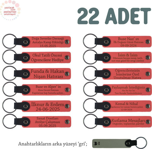 Nar Çiçeği & Gri, Tarih Bölümü Öğrencilerine Anlamlı Hatıra, 22'li Set, İsim Yazılı Anahtarlık