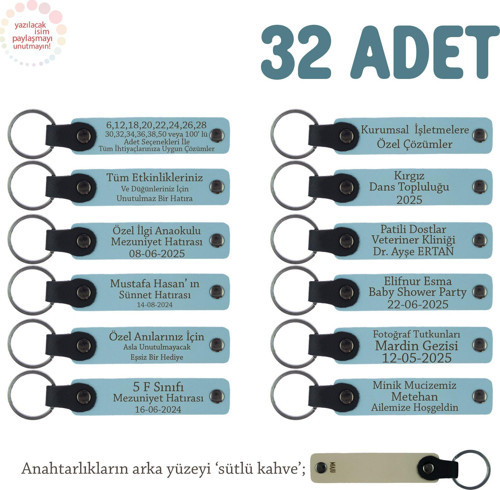 Gök Mavi & SütlüKahve, Özel Organizasyonlar İçin Üzerine İsim Ve Yazı Yazılabilen, 32' li Anahtarlık