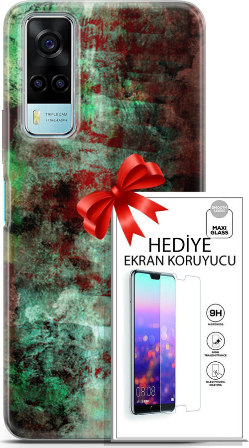 Vivo Y53S 4G Kılıf Orijinal Seri Nature 10 Su Yeşili Full Hd Kılıf + Ekran Koruyucu