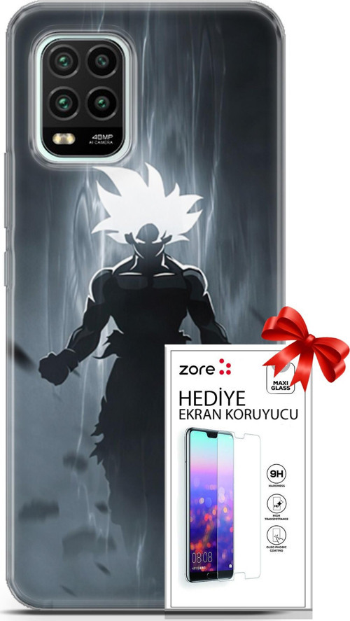 Xiaomi Mi 10 Lite 5G Kılıf Orijinal Seri Supers 27 Dark Goku Lazer Kesim Silikon Ekran Koruyucu