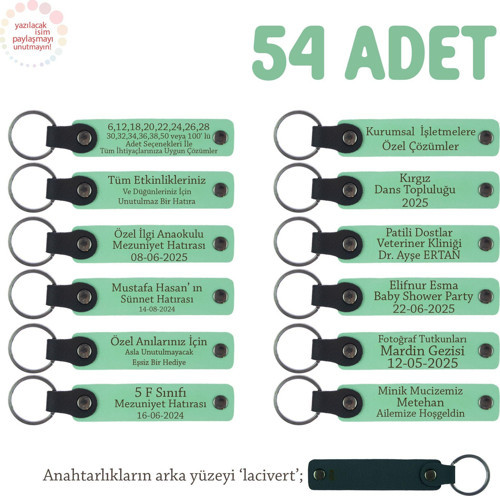 Açık Yeşil, Etkinlikler İçin Rengarenk Hazırlanan, Üzerinde İsim veya Marka Yazılı 54' lü Anahtarlık