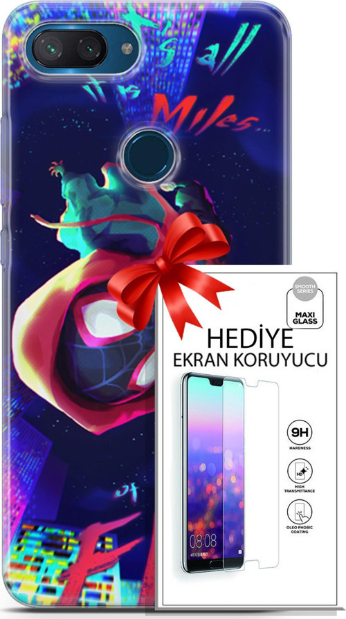 Xiaomi Mi 8 Lite Kılıf Orijinal Seri Dc 25 Spider Man Miles Soyulmayan Kılıf + Ekran Koruyucu Full Koruma