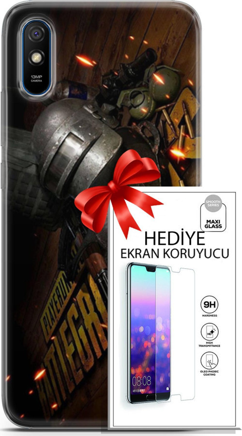 Xiaomi Redmi 9A Kılıf Orijinal Seri Pubg 18 Tabela Parlak Kılıf + Ekran Koruyucu Full Korumaketi