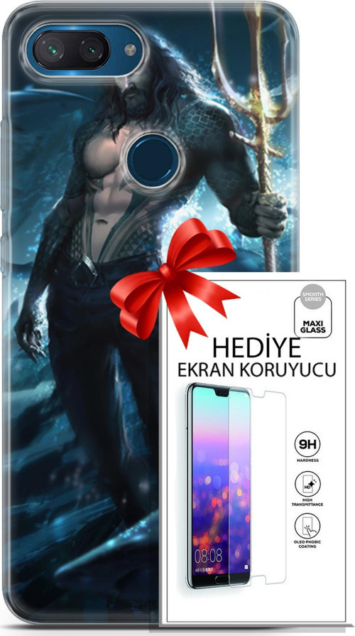 Xiaomi Mi 8 Lite Kılıf Orijinal Seri Dc 27 Aquaman Lazer Kesim Silikon Ekran Koruyucu