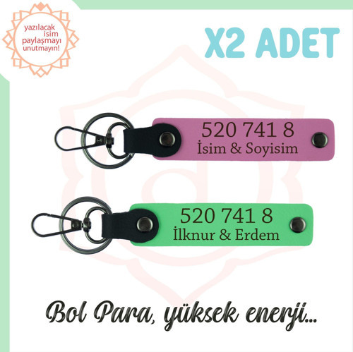 Pembe-F Yeşil, İsme Özel Hediyelik, Yüksek Enerji Veren, 520 741 8 Bolluk Akışı 2'li Anahtarlık Seti