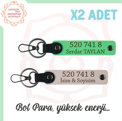 Pudra- F Yeşil, İsminiz Yazılı, 520 741 8 Bolluk ve Başarı Sayılı, Hediyelik Enerji 2'li Anahtarlık