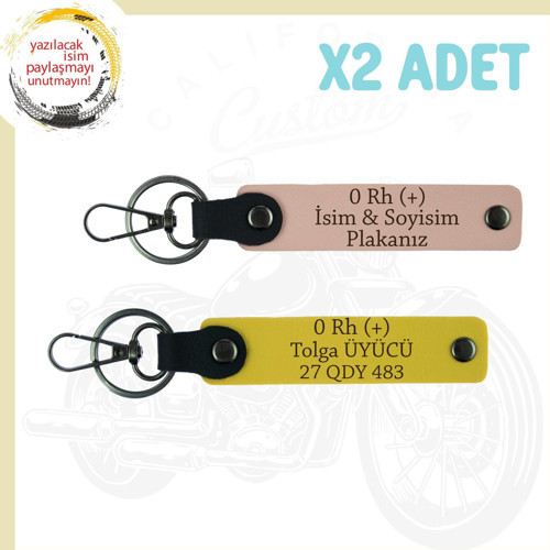 Yavruağzı-Sarı, Motorcu Dostlara, İsim Plaka ve 0 Rh (+) Yazılı Kişiselleştirilebilir x2 Anahtarlık