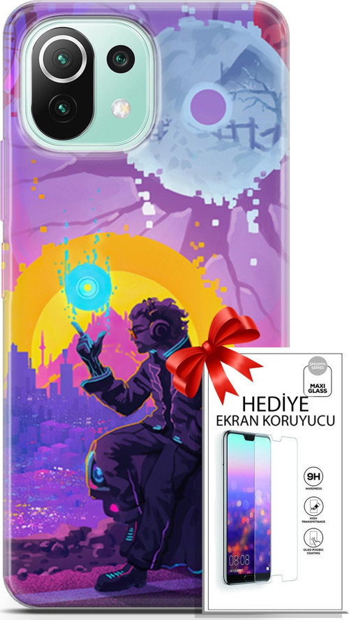 Xiaomi 11 Lite 5G Ne Kılıf Orijinal Seri Cardano 25 Araba Soyulmayan Kılıf + Ekran Koruyucu Full Koruma