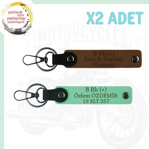 A. Kahve-Yeşil, Motosiklet Severlere, İsim Plaka ve B Rh + Kan Grubu Yazılı, Motorcu 2'li Anahtarlık