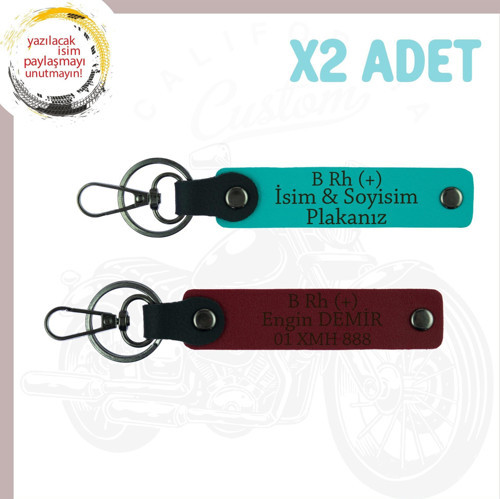Koyu Turkuaz-Bordo, Motorculara, İsim Plaka ve B Rh (+) Kan Grubu Yazılı Güvenli Sürüş Anahtarlığı