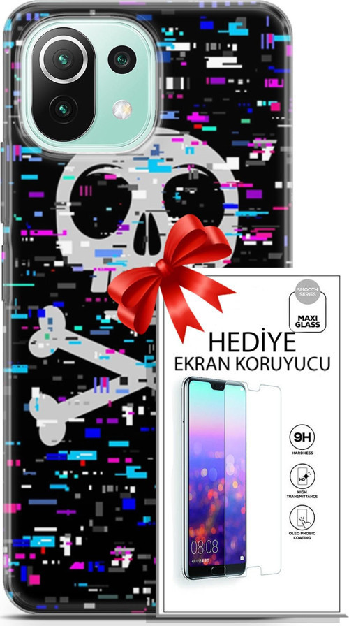 Xiaomi 11 Lite 5G Ne Kılıf Orijinal Seri Cyberpunk 01 Kurukafa Telefon Kılıfı + Ekran Koruyucu