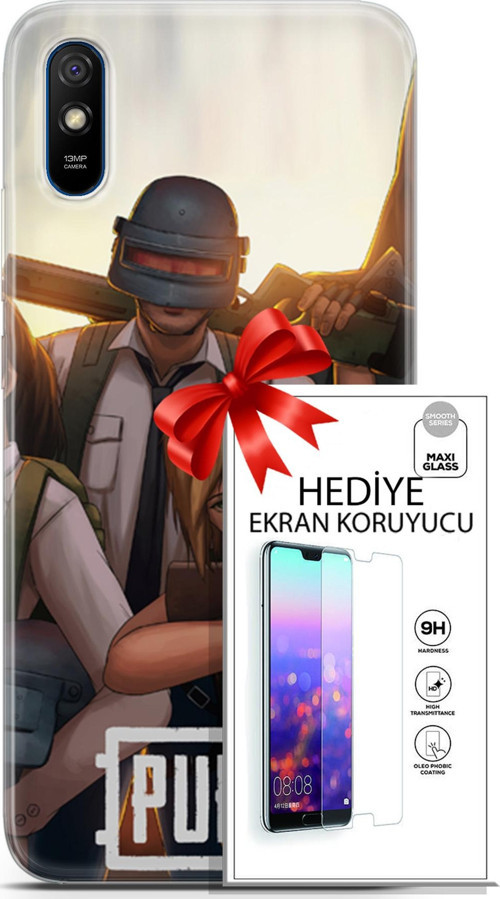 Xiaomi Redmi 9A Kılıf Orijinal Seri Pubg 30 Çizgisel Kenarları Şeffaf Kapak Ve Ekran Koruyucu