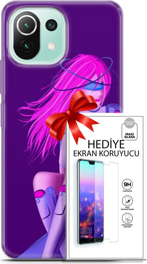 Xiaomi 11 Lite 5G Ne Kılıf Orijinal Seri Cyberpunk 02 Pembe Saçlı Kapak Ve Ekran Koruyucu