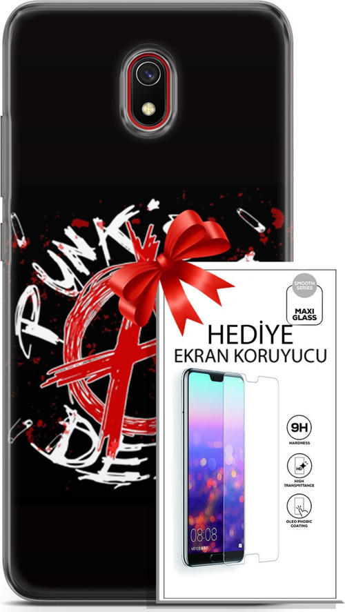 Xiaomi Redmi 8A Kılıf Orijinal Seri Punky 15 Punk'S Not Dead Kalın Silikon + Ekran Koruyucu