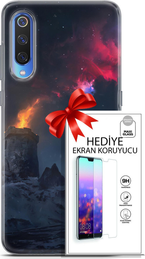 Xiaomi Mi 9 Kılıf Orijinal Seri Fantasy 28 Kuzey Işıkları İz Bırakmayan Kılıf + Ön Ekran Koruyucu