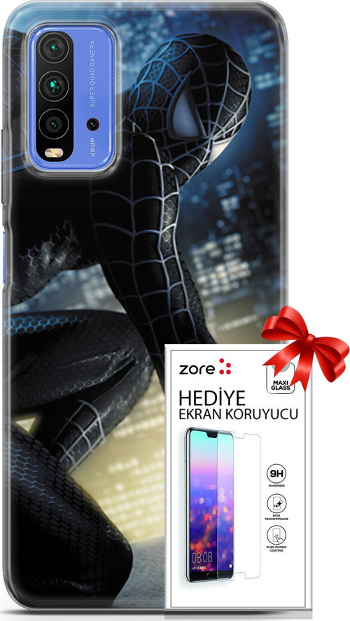 Xiaomi Redmi 9T Kılıf Orijinal Seri Supers 21 Spider Man Duvar Kağıdı Darbe Önleyici Kapak + Ön Ekran Koruyucu