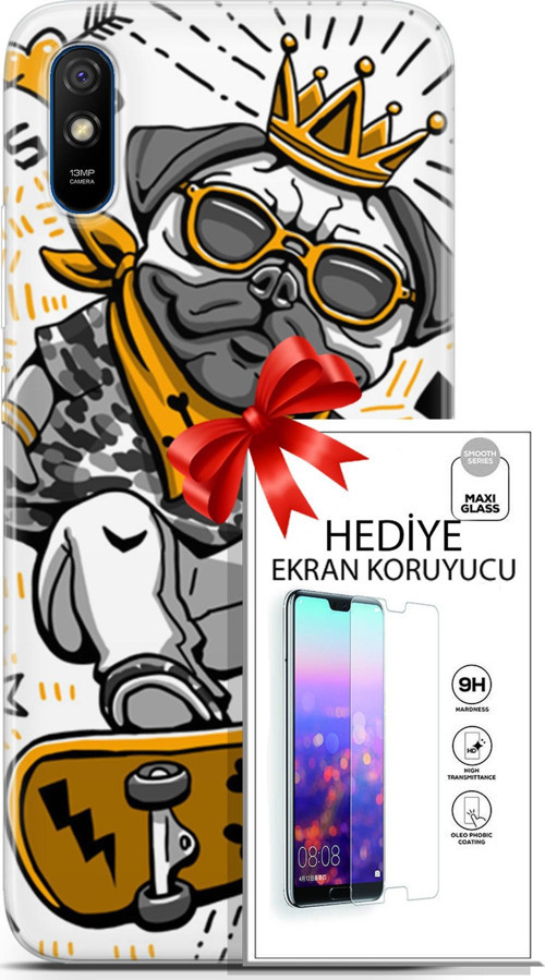 Xiaomi Redmi 9A Kılıf Orijinal Seri Punky 09 Punk Pug Uv Kılıf Ve Ekran Koruyucu