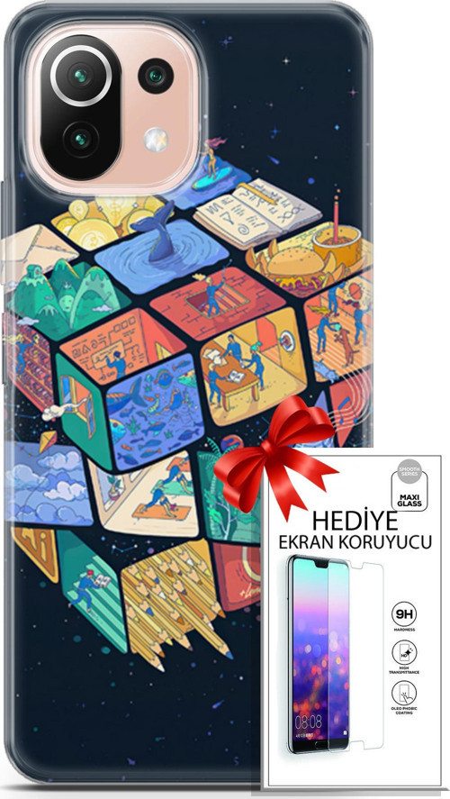 Xiaomi Mi 11 Lite Kılıf Orijinal Seri Algorand 03 Rubik Arka Kapak + Ekran Koruyucu