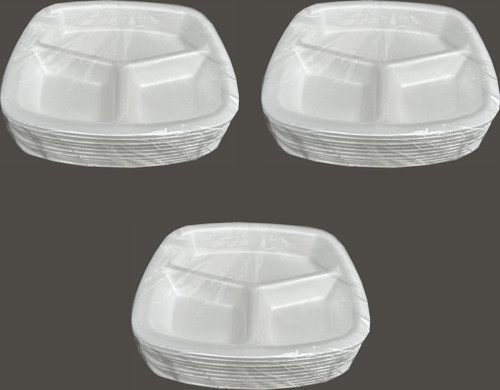Tek Kullanımlık Köpük 3 Bölmeli Tabldot Köpük Tabak - 23.5x25 Cm. - 10 Adetlik 3 Paket