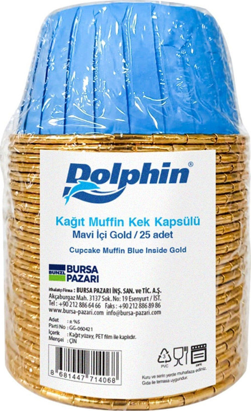 Muffin Kağıt Karton Altın Mavi Cupcake Kek Kalıbı Kapsülü Kabı - 25 Adetlik 1 Paket