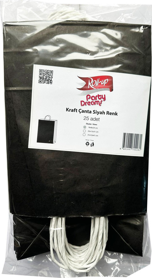 Büküm Saplı Kraft Kağıt Karton Hediyelik Çanta Poşet Torba - Siyah -25x31 Cm.-25 Adetlik 4 Paket
