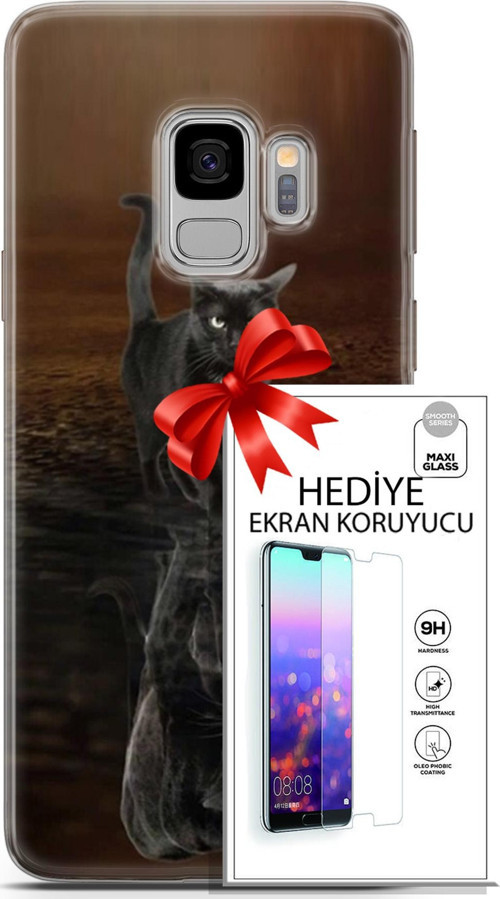 Samsung Galaxy S9 Kılıf Orijinal Seri Scotish-British 16 Siyah Rus Kedisi Hediyelik Kılıf Ve Ekran Koruyucu