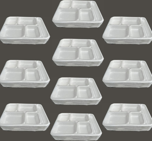 Tek Kullanımlık Köpük 5 Bölmeli Tabldot Köpük Tabak - 26.5x35 Cm. - 10 Adetlik 10 Paket