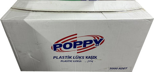 Poppy Plastik Lüx Şeffaf Kaşık - 18 Cm. - 3.2 Gr. - 3000 Adet - Koli