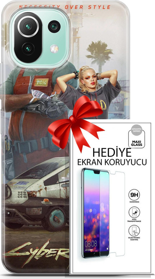Xiaomi 11 Lite 5G Ne Kılıf Orijinal Seri Cyberpunk 21 2077 Darbe Önleyici Kapak + Ön Ekran Koruyucu