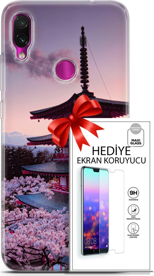 Xiaomi Redmi Note 7 Kılıf Orijinal Seri Fantasy 04 Arakurayama Sengen Silikon Kılıf + Ekran Koruyucu