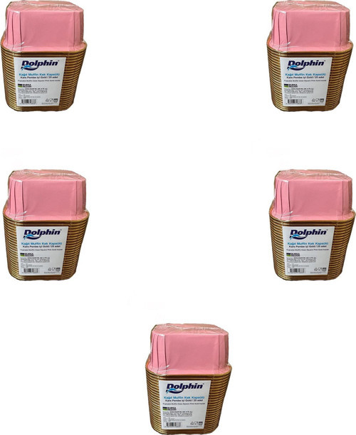 Muffin Kare Kağıt Pembe Altın Cupcake Kek Kalıbı Kapsülü Kabı - 25 Adetlik 5 Paket