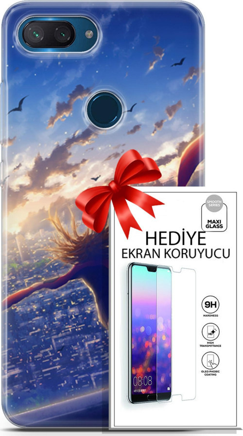Xiaomi Mi 8 Lite Kılıf Orijinal Seri Fantasy 03 Kuşlar Kız Arka Kapak + Ekran Koruyucu