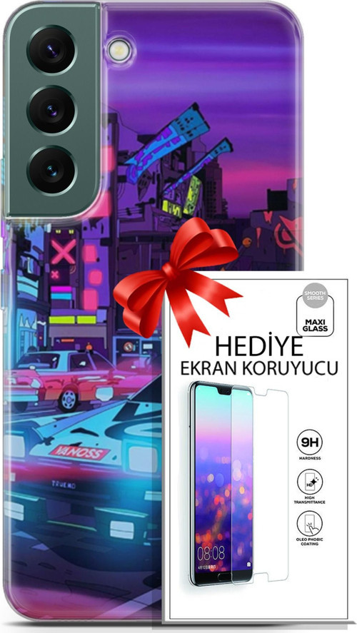 Samsung Galaxy S22 Kılıf Orijinal Seri Cyberpunk 28 Gaming Vg İz Bırakmayan Kılıf + Ön Ekran Koruyucu