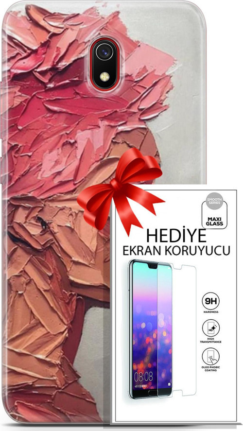 Xiaomi Redmi 8A Kılıf Orijinal Seri Soul 08 Pembe Baskılı Kılıf + Ekran Koruyucu