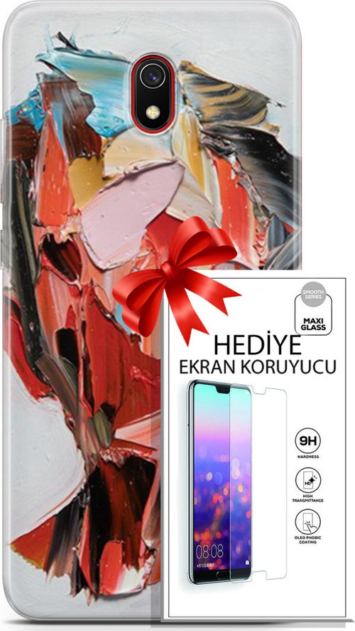 Xiaomi Redmi 8A Kılıf Orijinal Seri Soul 09 Pembe Kırmızı Mavi Uv Kılıf Ve Ekran Koruyucu