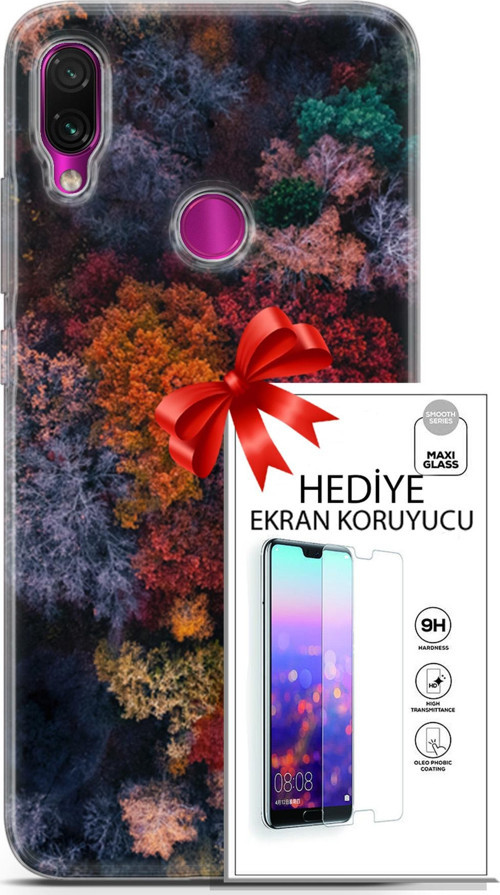 Xiaomi Redmi Note 7 Kılıf Orijinal Seri Fantasy 16 Renkli Ağaçlar Hediyelik Kılıf Ve Ekran Koruyucu