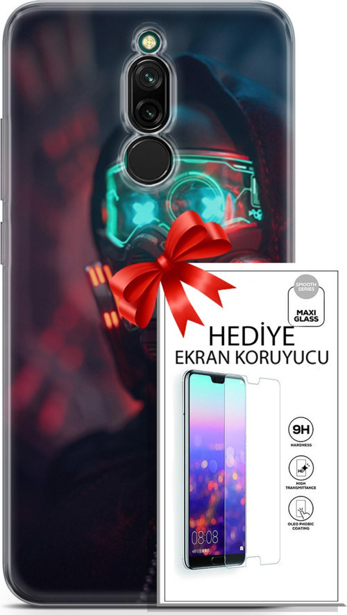 Xiaomi Redmi 8 Kılıf Orijinal Seri Cyberpunk 03 Vr Maske Arka Kapak + Ekran Koruyucu