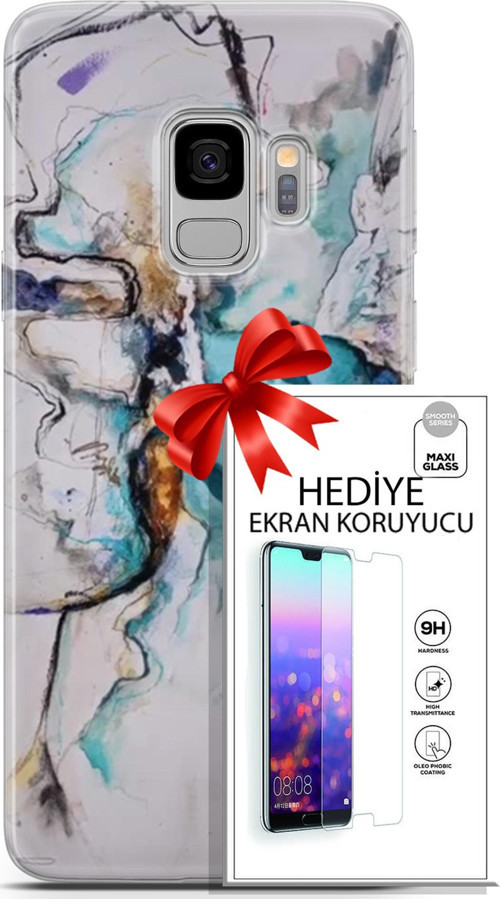 Samsung Galaxy S9 Kılıf Orijinal Seri Soul 11 Turkuaz 4K Baskılı Kılıf + Ekran Koruyucu Full Koruma