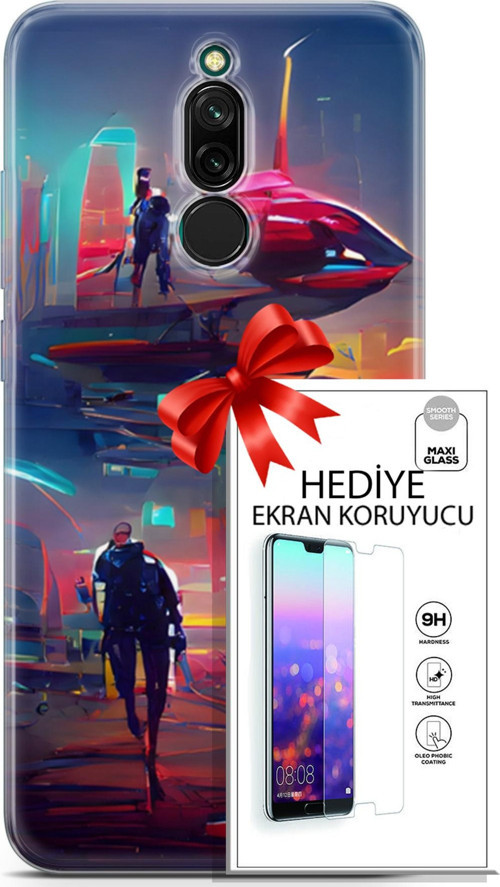 Xiaomi Redmi 8 Kılıf Orijinal Seri Cyberpunk 12 Mars Tasarım Kılıf + Ekran Koruyucu