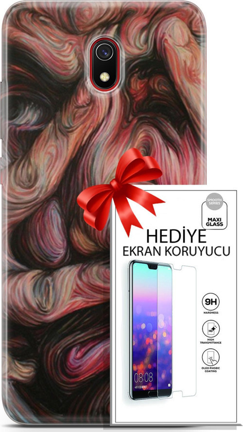 Xiaomi Redmi 8A Kılıf Orijinal Seri Soul 27 Dağılmış Surat Lazer Kesim Silikon Ekran Koruyucu