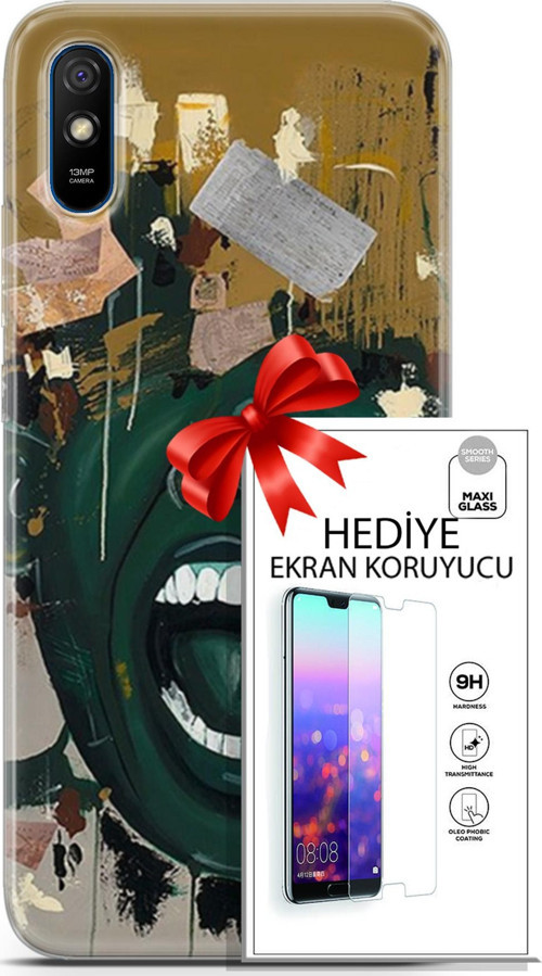 Xiaomi Redmi 9A Kılıf Orijinal Seri Soul 15 Koyu Yeşil Kalın Silikon + Ekran Koruyucu