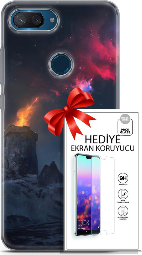 Xiaomi Mi 8 Lite Kılıf Orijinal Seri Fantasy 28 Kuzey Işıkları İz Bırakmayan Kılıf + Ön Ekran Koruyucu