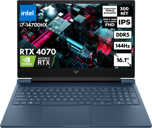 Victus 16-R1021NT i7-14700HX 64GB 512 GBSSD RTX4070 (8GB) 16.1" FHD Freedos Gaming Notebook 9J223EAHMF19
