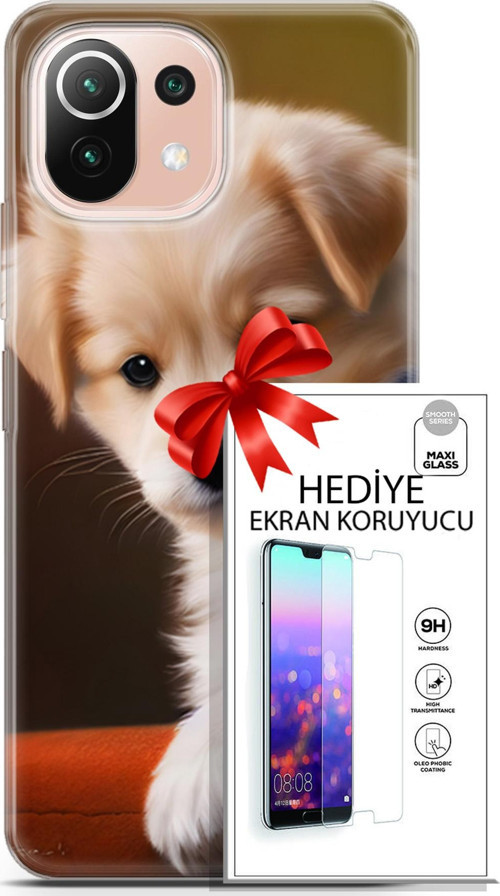 Xiaomi Mi 11 Lite Kılıf Orijinal Seri Dogs 15 Kaniş Yavru Kalın Silikon + Ekran Koruyucu