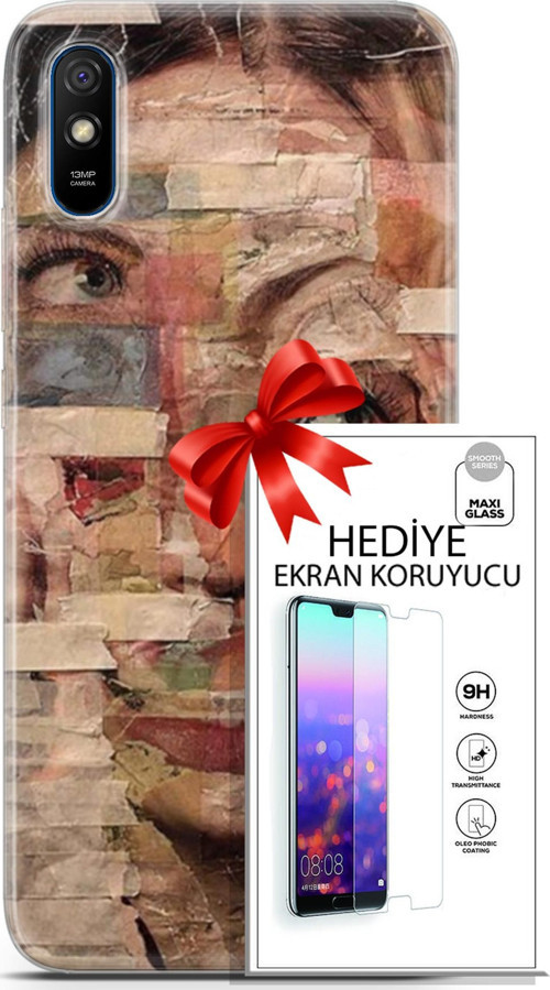 Xiaomi Redmi 9A Kılıf Orijinal Seri Soul 20 Yüz Göz Renkli Kılıf Ekran Koruyucu