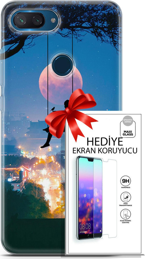 Xiaomi Mi 8 Lite Kılıf Orijinal Seri Fantasy 30 Ay Salıncak Kenarları Şeffaf Kapak Ve Ekran Koruyucu