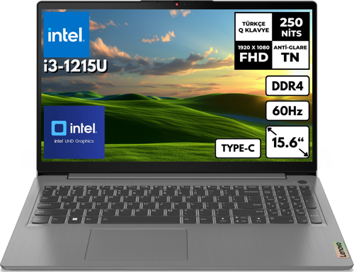 IdeaPad 3 i3-1215U 12GB 512GBSSD Intel UHD Graphics 15.6" FHD Windows 10 Home Notebook 82RK018GTXHMF57