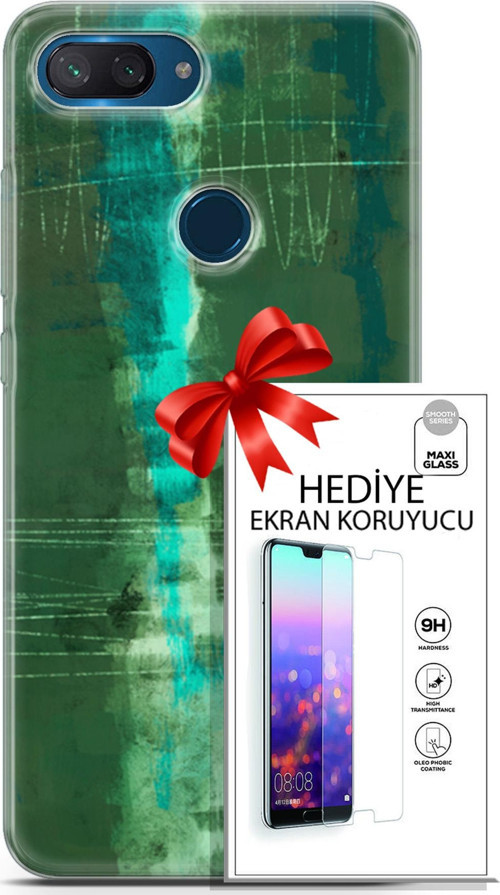Xiaomi Mi 8 Lite Kılıf Orijinal Seri Nature 06 Yeşil Koruyucu Kapak Ekran Koruyucu