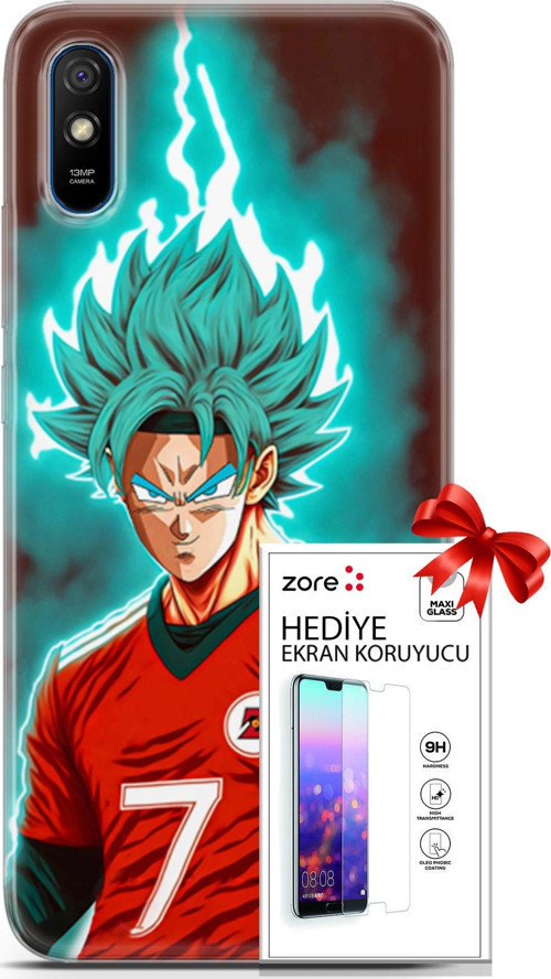 Xiaomi Redmi 9A Kılıf Orijinal Seri Supers 04 Goku Mavi Ejderha Silikon Kılıf + Ekran Koruyucu Full
