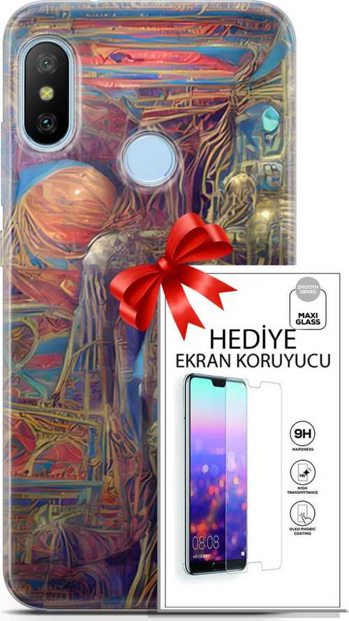Xiaomi Mi A2 Lite Kılıf Orijinal Seri Cyberpunk 18 Parapsikoloji Parlak Kılıf + Ekran Koruyucu Full